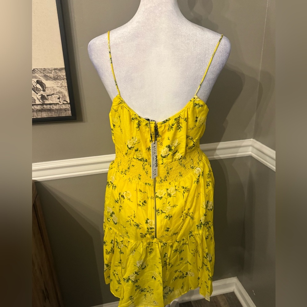 $395 Alice + Olivia Womens Yellow Smocked Waist Floral Cotton & Silk Dress Sz 10 - Picture 6 of 8